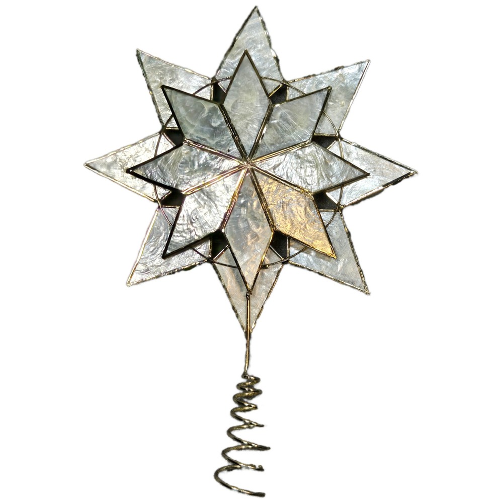 Vintage Capiz Shell Star Christmas Tree Topper Gold Tone Metal 9 Inch Holiday